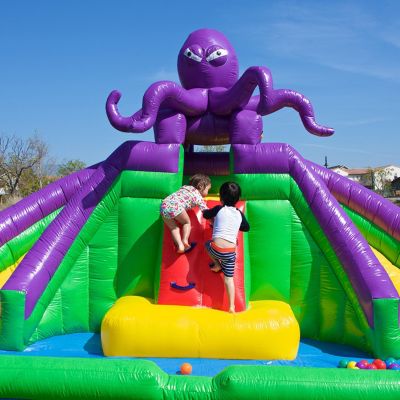 HeroKiddo Octopus Inflatable Water Slide with Splash Pool and Dual Slides for Kids and Toddlers (with Blower), Water Cannon, Climbing Wall, Backyard Water Park, Summer Fun