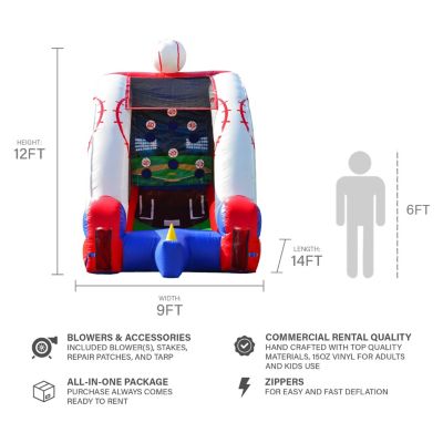 Baseball Target Game Inflatable for Kids and Adults (with Blower and Foam Bat)