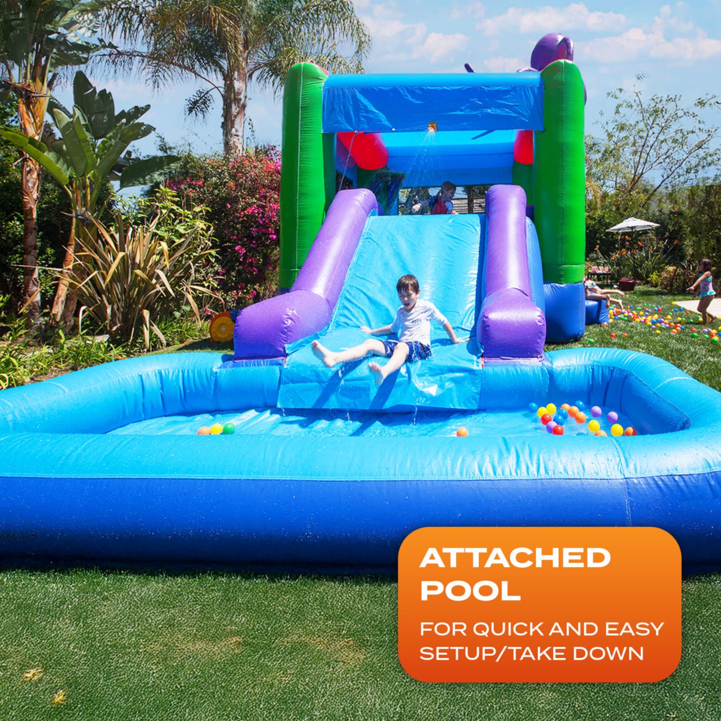 Детская игрушка HERO Kiddo Octopus 13' W x 25' L x 15' H Water Slide, Splash Pool & Basketball Hoop Bounce House, 700 lbs, Ages 3+, цвет: Зелёный — фото 2