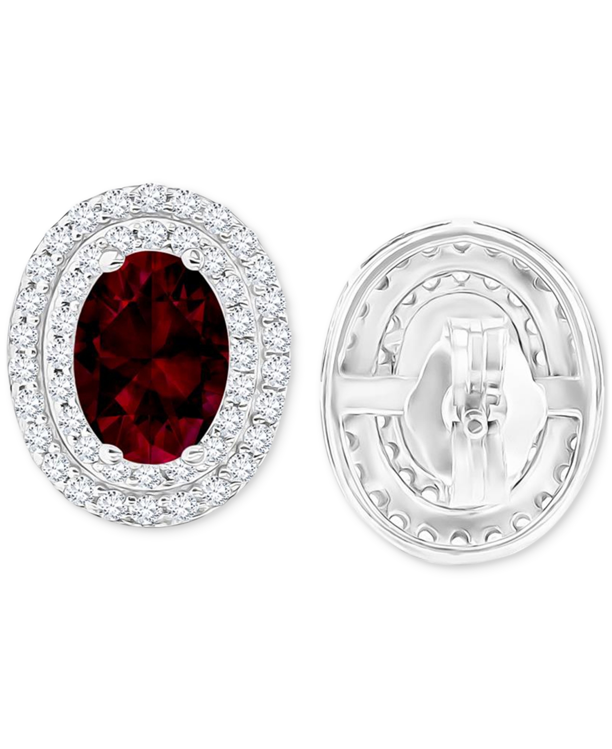 Amethyst (1-3/8 ct. t.w.) & Lab Grown White Sapphire (1/2 ct. t.w.) Oval Halo Birthstone Stud Earrings in Sterlings Silver (Also in Additional Birthst