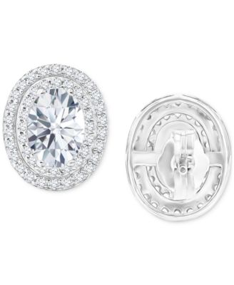 Amethyst & Lab Grown White Sapphire, Oval Halo Birthstone Stud Earrings in Sterling Silver