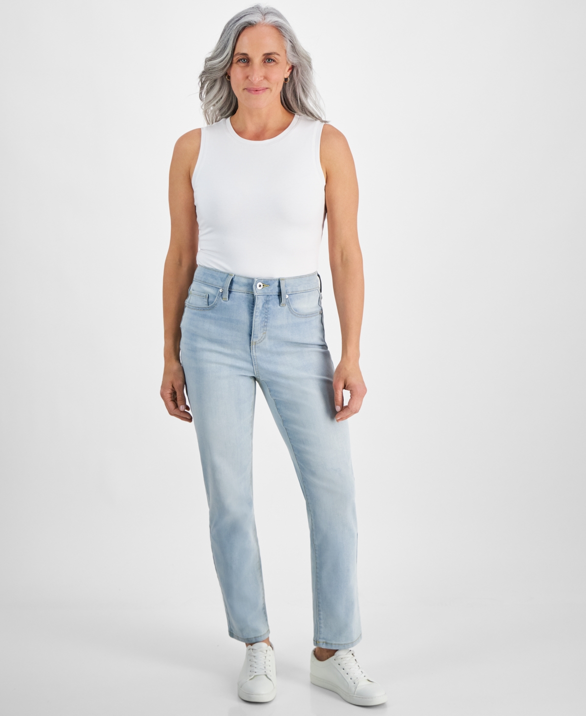 Petite High Rise Tummy Control Straight Leg Jeans, Created for Macy's - Lisa
