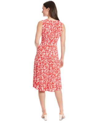 Women's Floral-Print Jewel-Neck Midi Dress