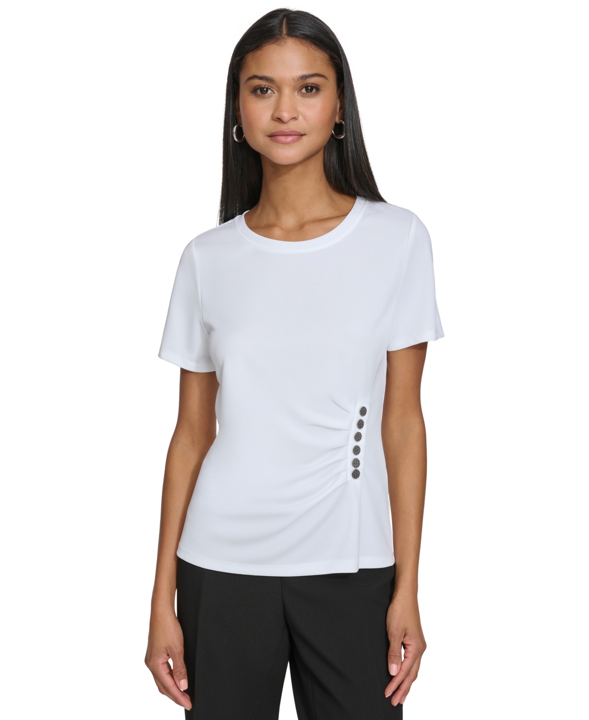 Shop Karl Lagerfeld Women's Gathered Button-side Top In Soft White