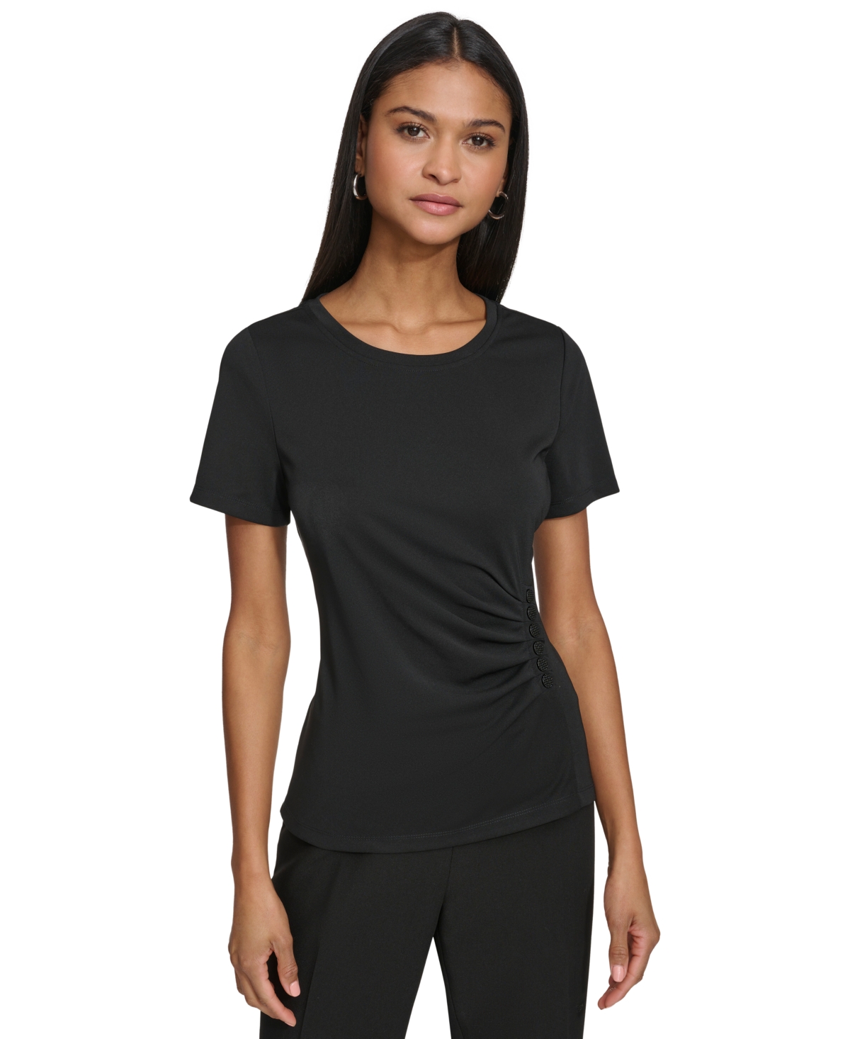 Shop Karl Lagerfeld Women's Gathered Button-side Top In Black