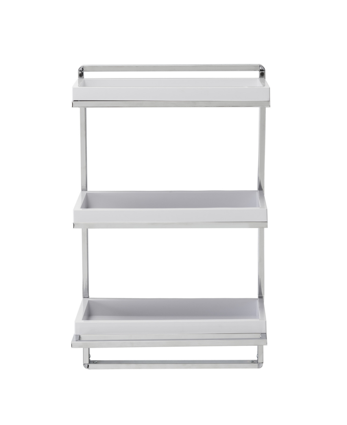 Wall Mount 3-Tier White and Chrome Bathroom Shelf with towel Bar and Removable Trays - Chrome, White