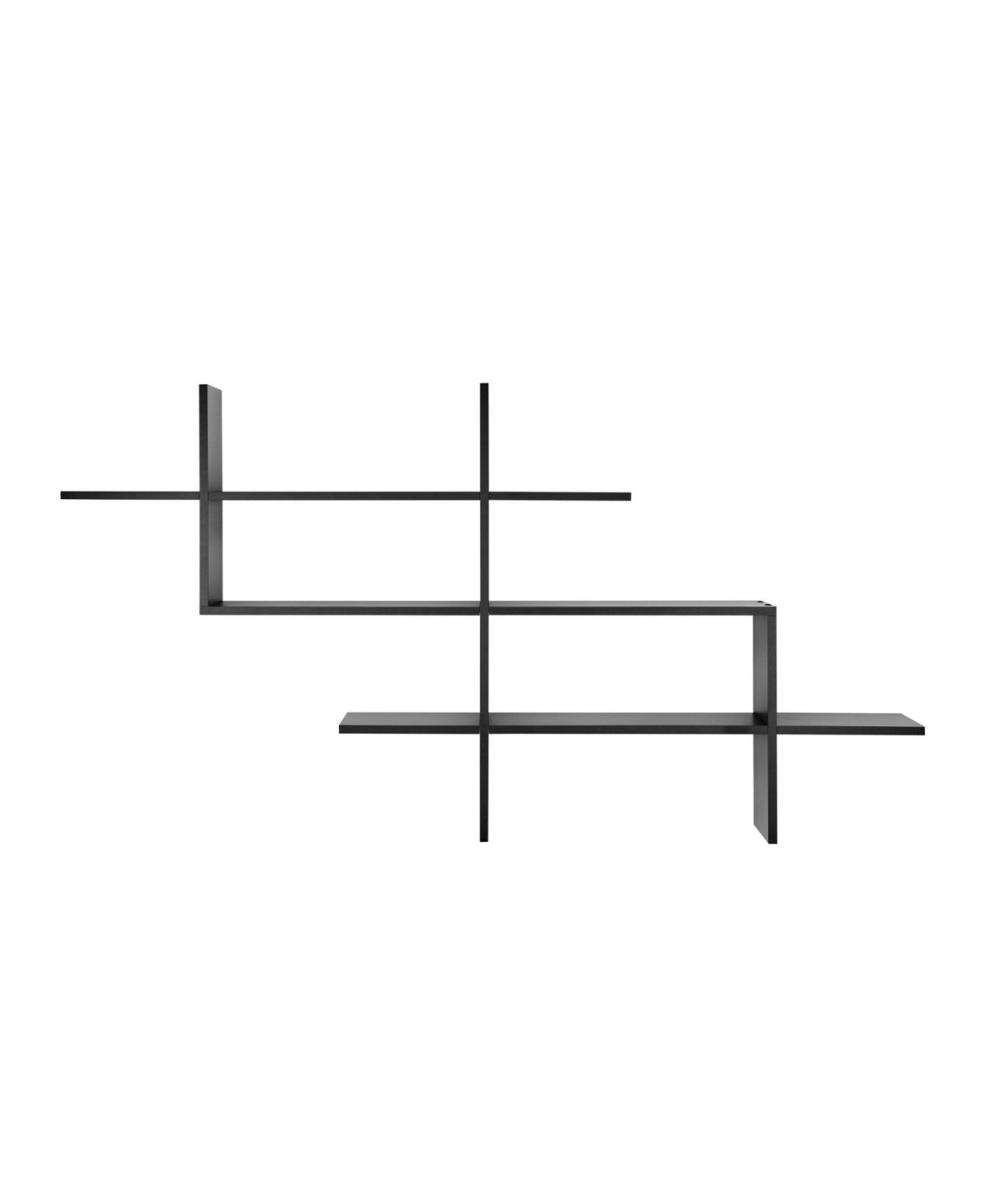 3-Tier Ladder Cantilever Cubby Accent Wall Shelf with Criss Cross Asymmetrical Modern Design - Black