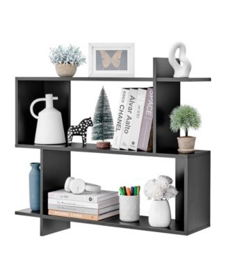 Manasa Floating Geometric Kilter Two-Tier Wall Shelf