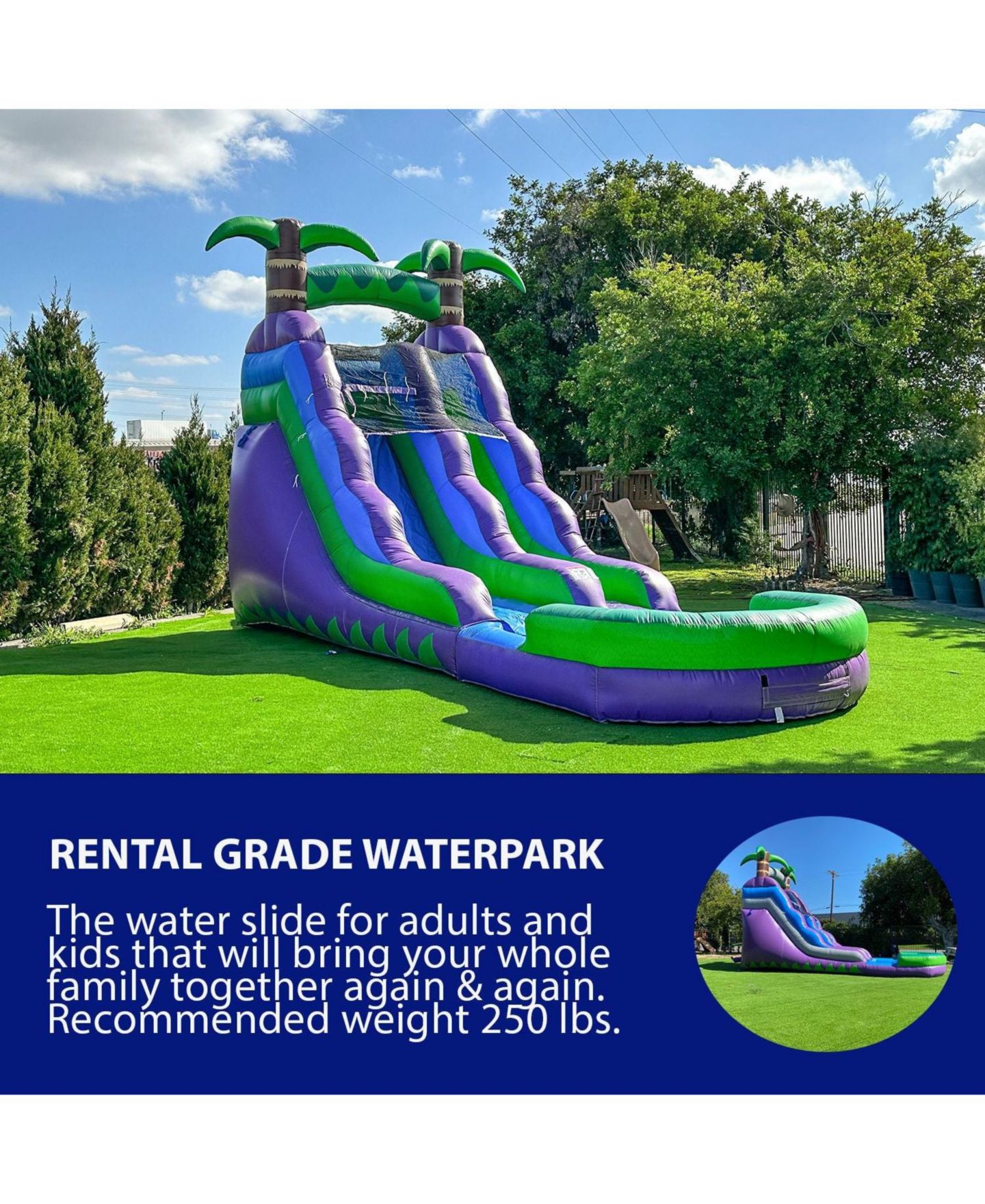 Детская игрушка HERO Kiddo 16 Tropical Vinyl Inflatable Water Slide with Pool, Commercial Grade, Up to 8 Users, Ages 3+, цвет: Синий — фото 3