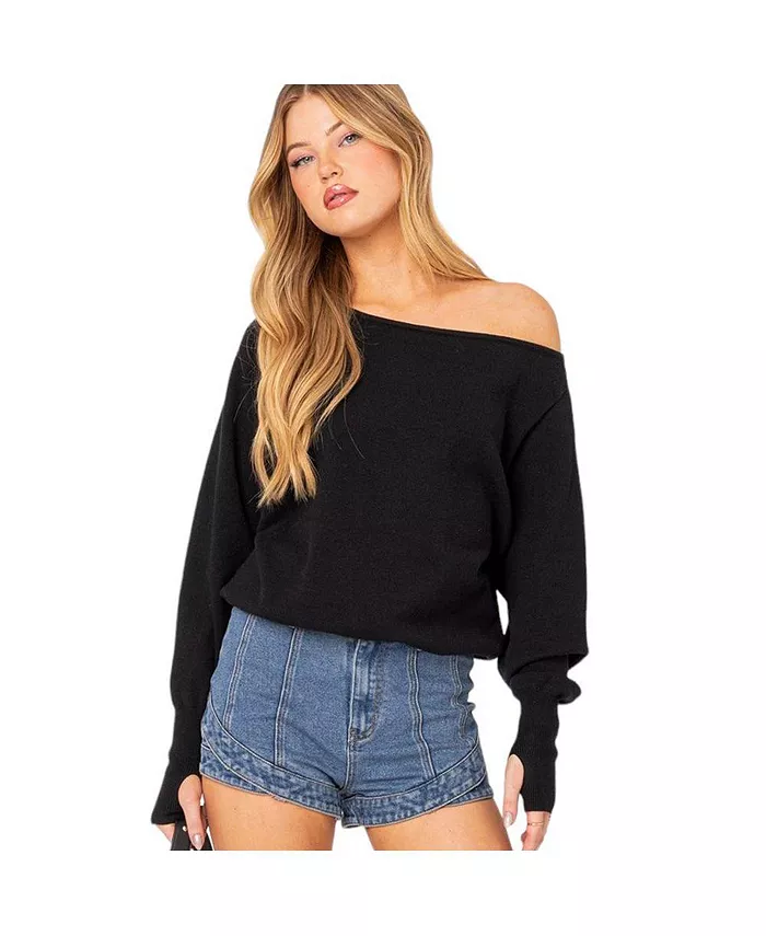 Women's Off Shoulder Oversized Sweater - thumbnail 2