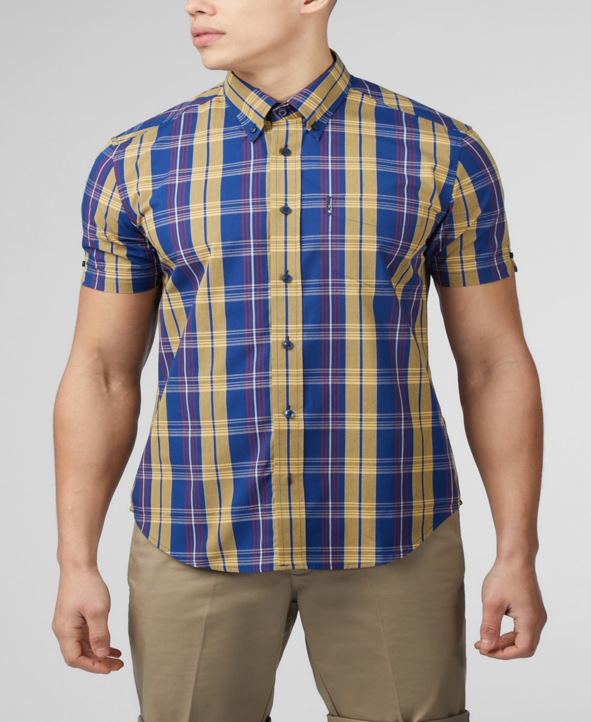 Ben Sherman Men's Irregular Check Short Sleeve Shirt In Twilight