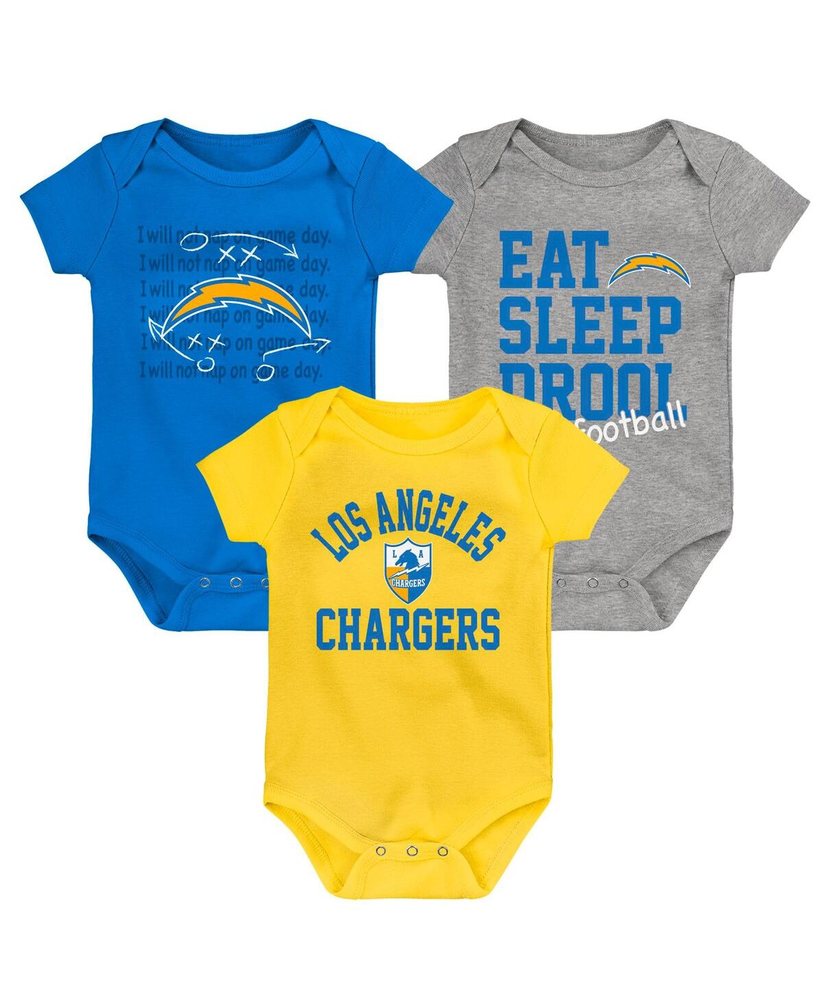 Shop Outerstuff Baby Boys And Girls Gold, Powder Blue, Heather Gray Los Angeles Chargers Three-pack Eat, Sleep And D In Gold,powder Blue,heather Gray