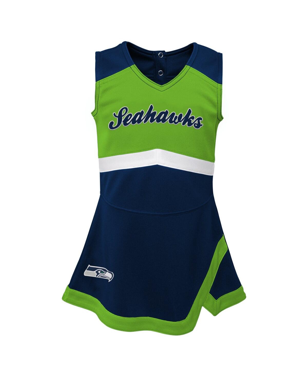 Outerstuff Little Girls Navy Seattle Seahawks Two-piece Cheer Captain Jumper Dress With Bloomers Set In Navy