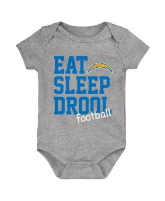 Baby Boys and Girls Gold, Powder Blue, Heather Gray Los Angeles Chargers Three-Pack Eat, Sleep and Drool Retro Bodysuit Set
