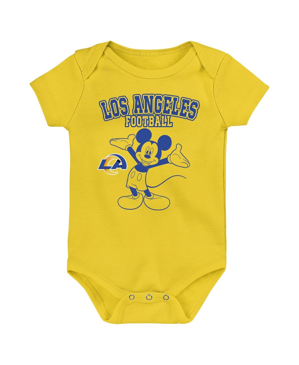 Shop Outerstuff Baby Boys And Girls Royal, Gold, Gray Los Angeles Rams Three-piece Disney Game Time Bodysuit Set In Royal,gold