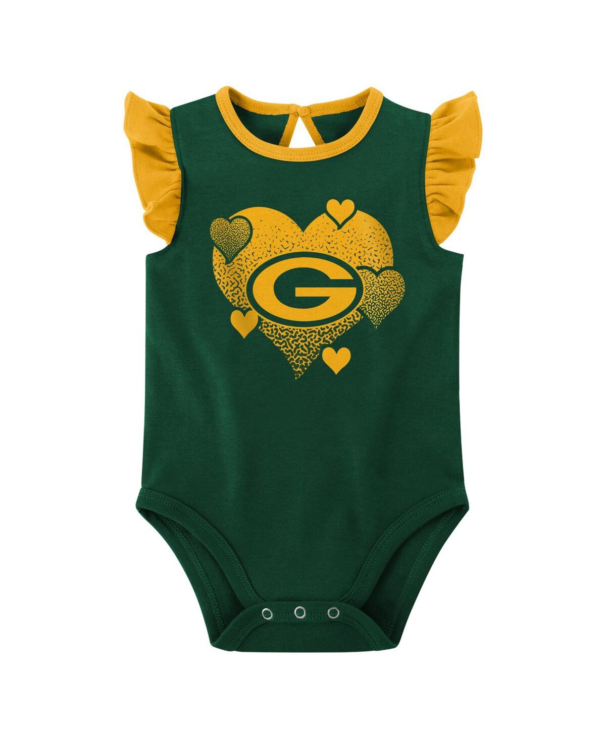 Baby Girls Gold Green Bay Packers Spread the Love 2-Pack Bodysuit Set - Gold