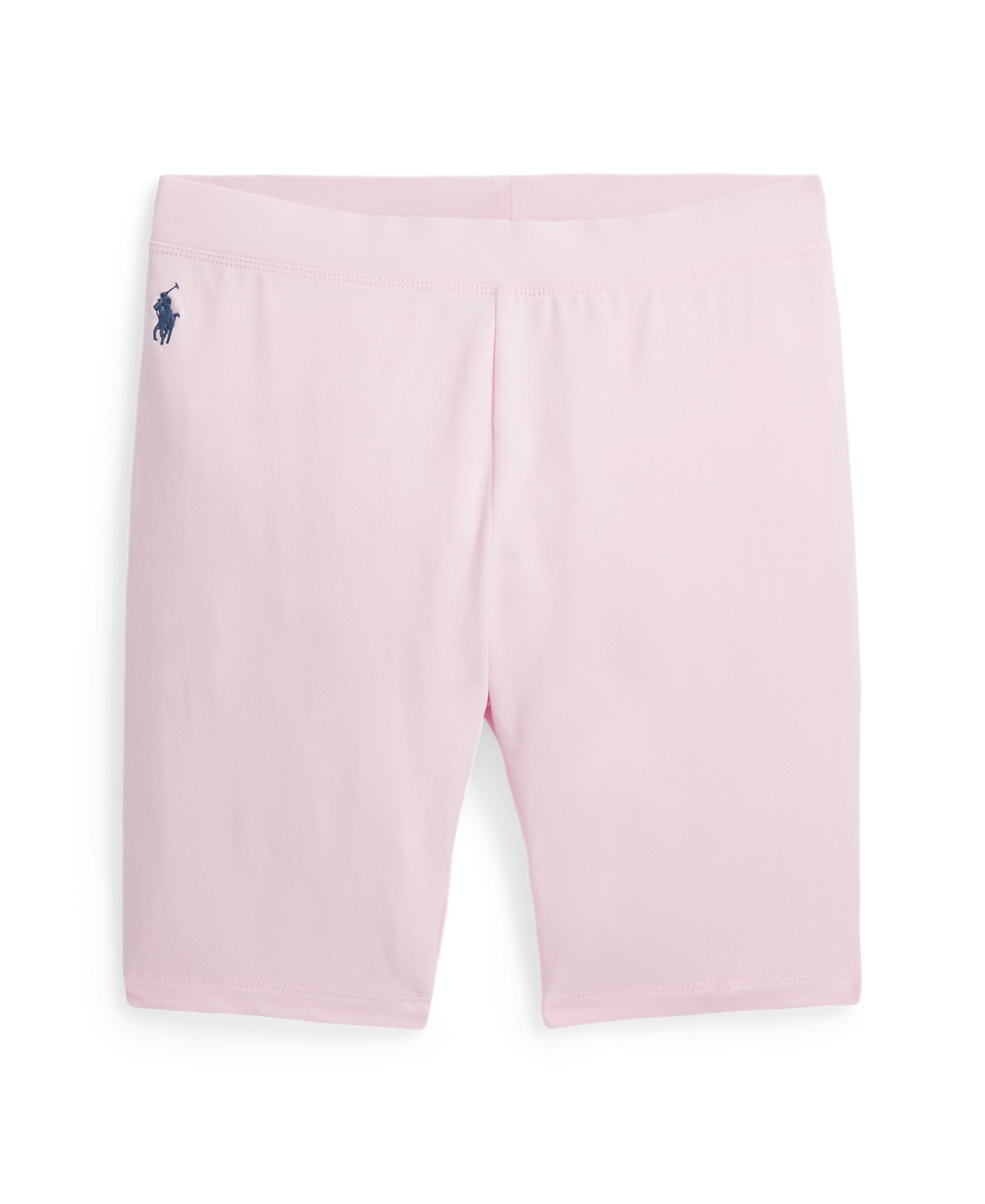 Shop Polo Ralph Lauren Big Girls Stretch Jersey Bike Waistband Shorts In Hint Of Pink With Rustic Navy