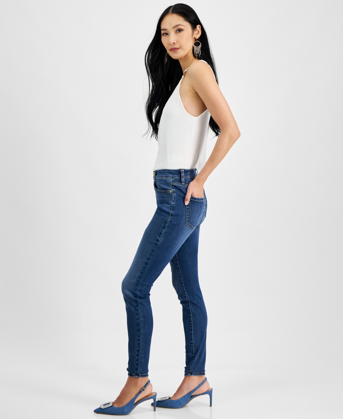 Shop Inc International Concepts Women's Curvy Mid Rise Skinny Jeans, Created For Macy's In Medium Indigo