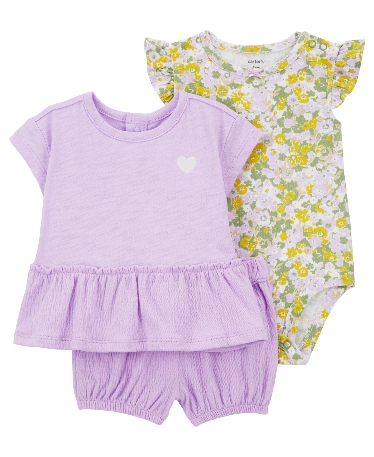 Shop Carter's Baby Floral Crinkle Jersey Little Short, 3 Piece Set In Purple