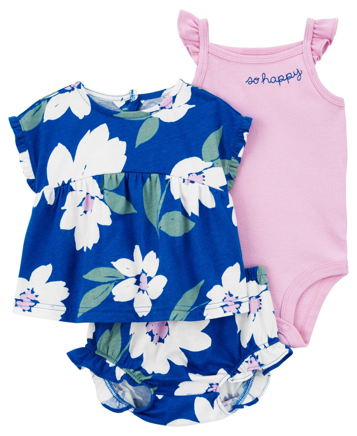 Shop Carter's Baby 3 Piece Floral Little Short Set In Blue