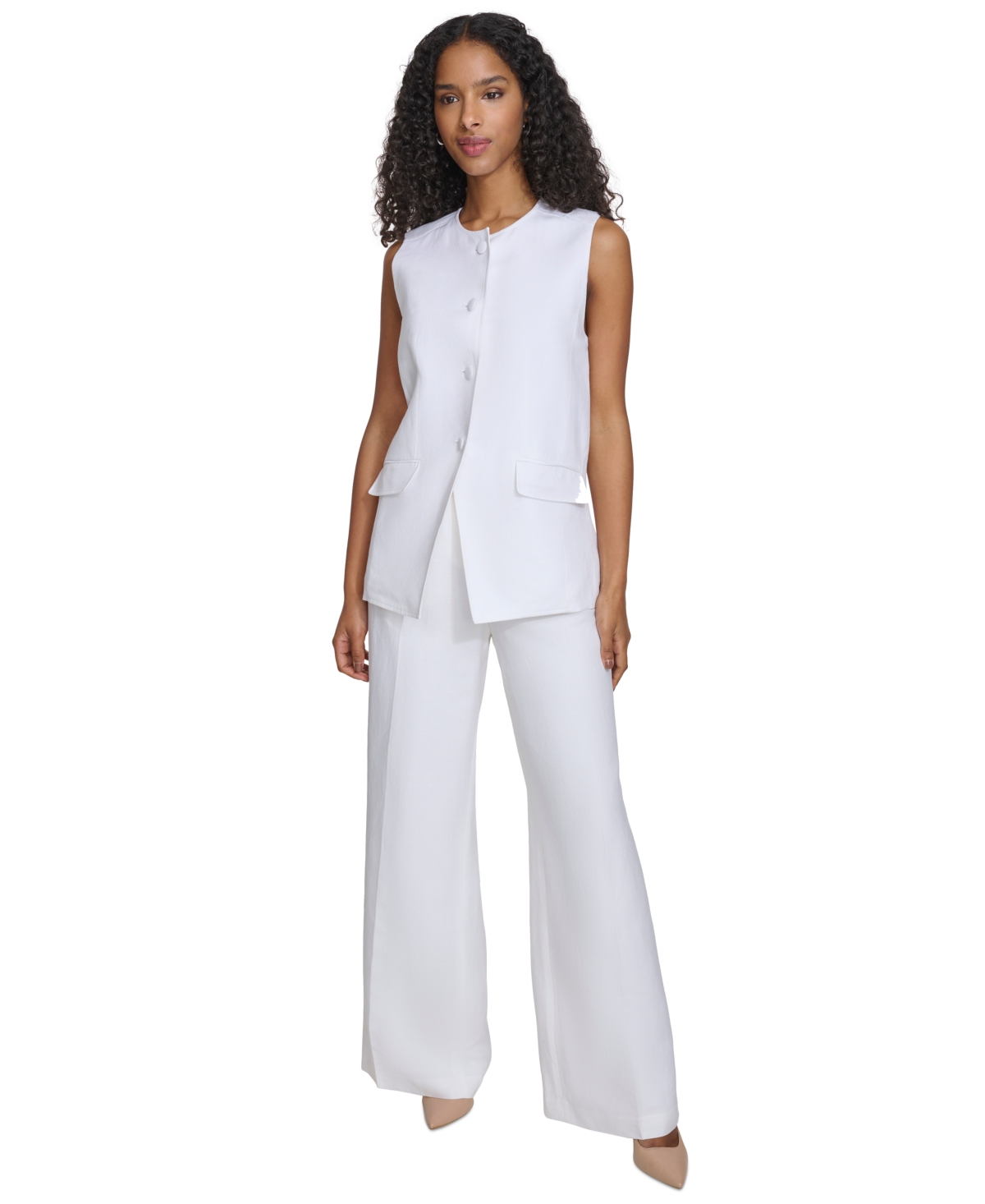 Shop Calvin Klein Women's Sleeveless Crewneck Jacket In White