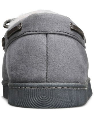 Men's Faux-Suede Moccasin Slippers with Faux-Fur Lining, Created for Macy's