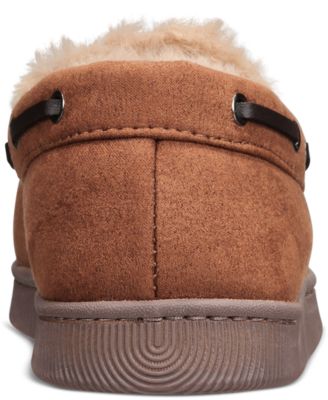 Men's Faux-Suede Moccasin Slippers with Faux-Fur Lining