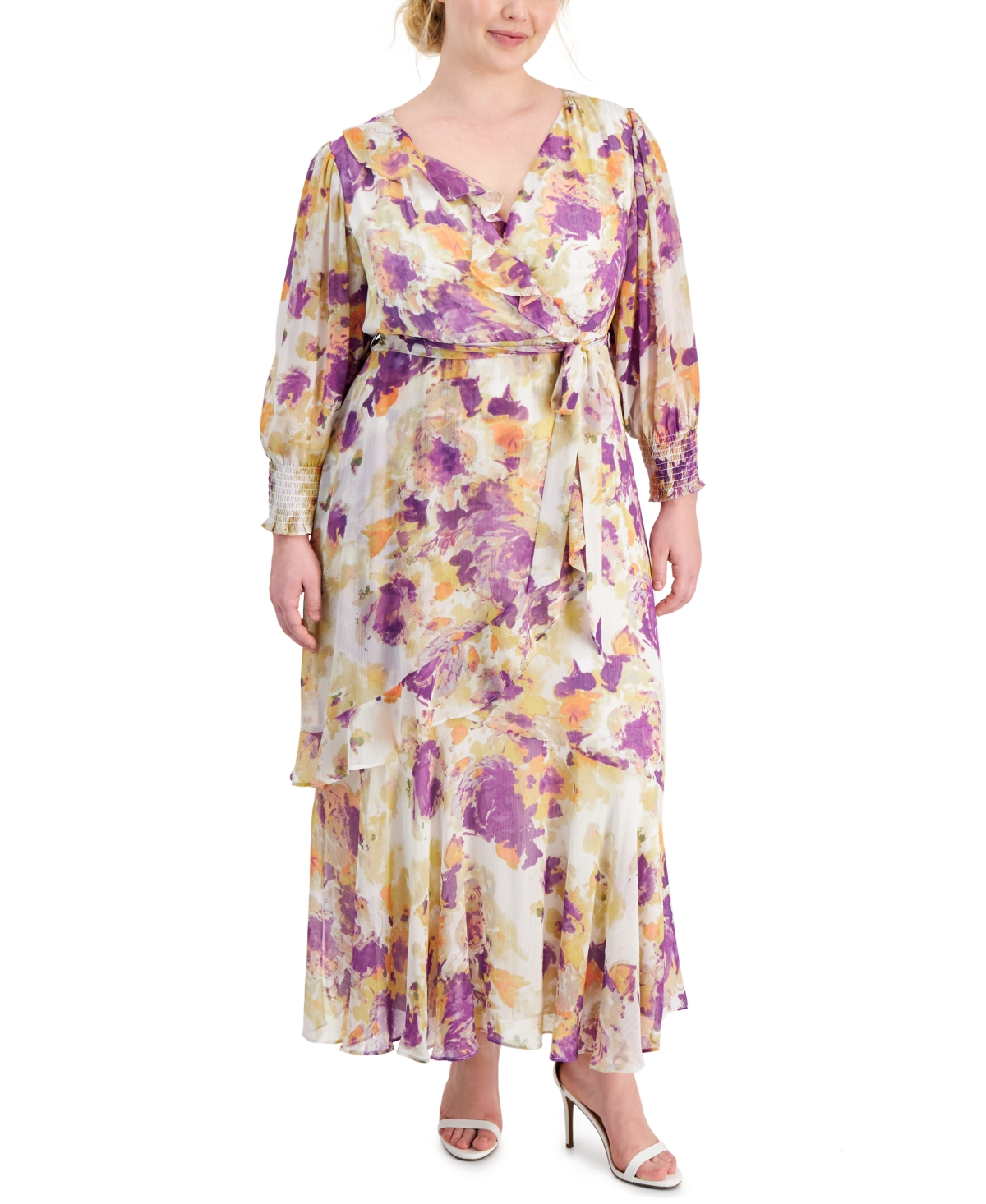 Plus Size Printed Chiffon A-Line Dress - Ivory Select