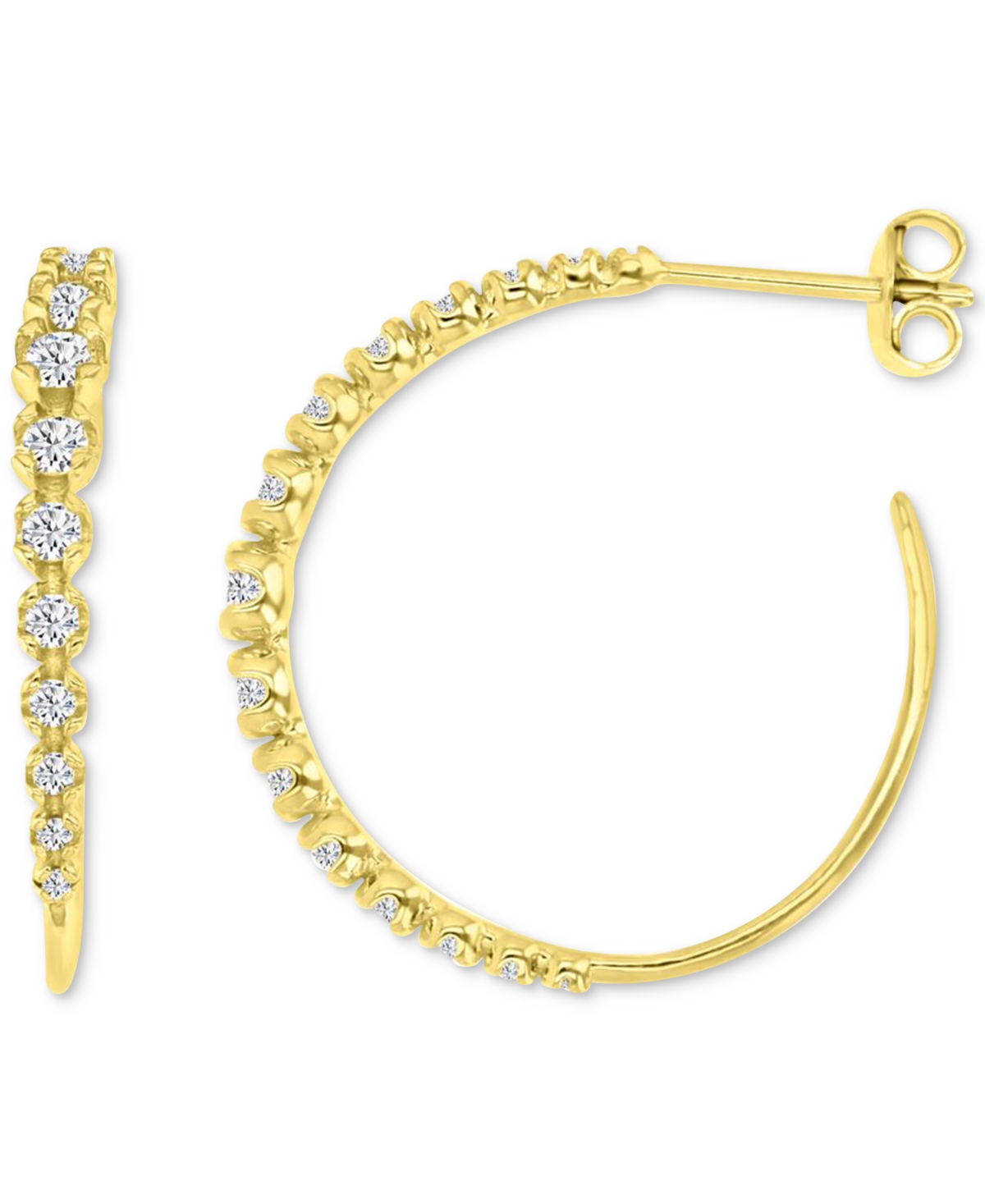 Cubic Zirconia Graduated & Tapered Small Hoop Earrings, 1" - Gold