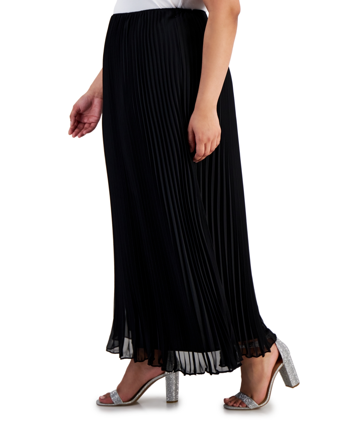 Shop Alex Evenings Plus Size Pleated Pull-on Maxi Skirt In Black
