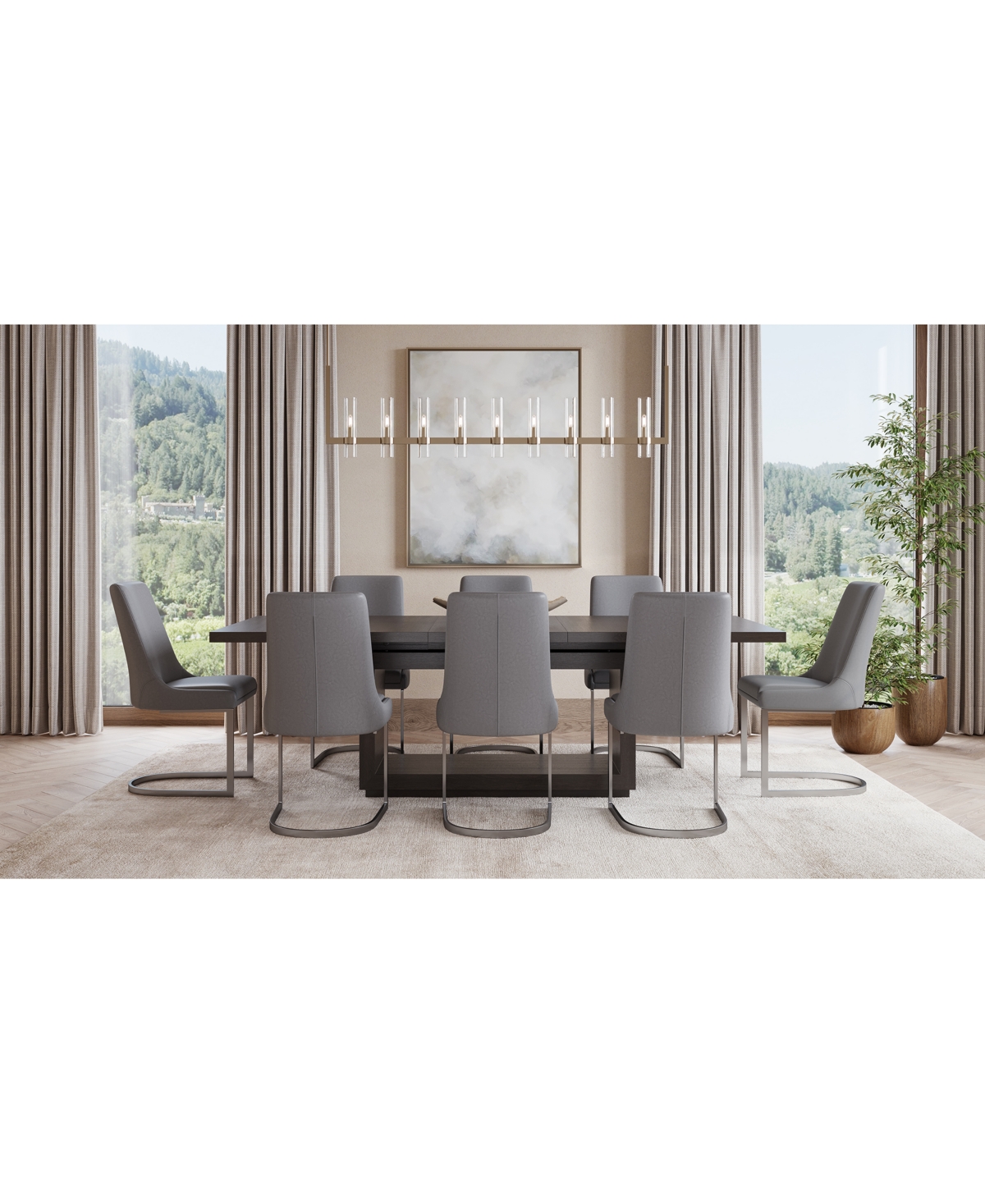 Macy's Tivie 9pc Dining Set (rectangular Table + 8 Dining Chairs) In Brown,charcoal