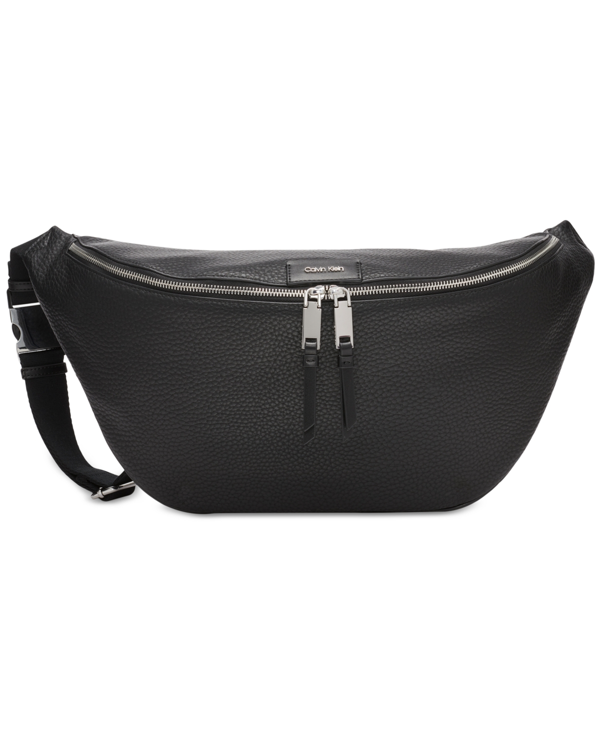 Calvin Klein Moss Large Belt Bag With Zipper Closure In Black Silver