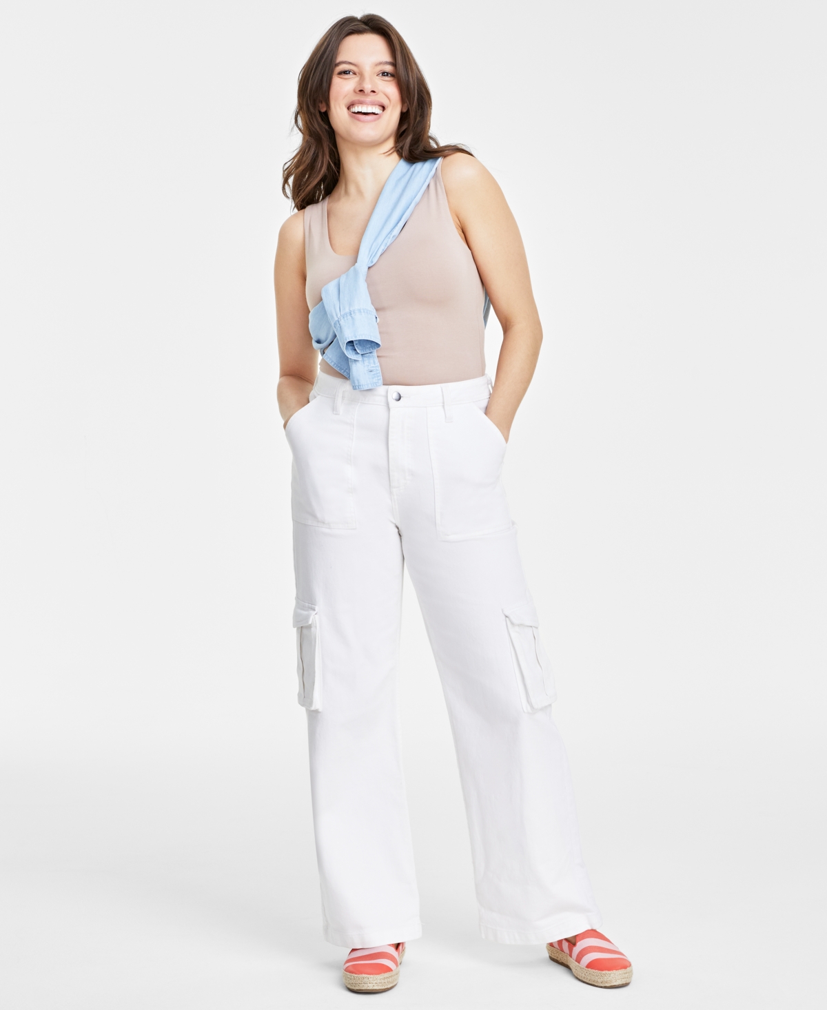 On 34th Women's High Rise Utility Cargo Jeans, Created For Macy's In Bright White