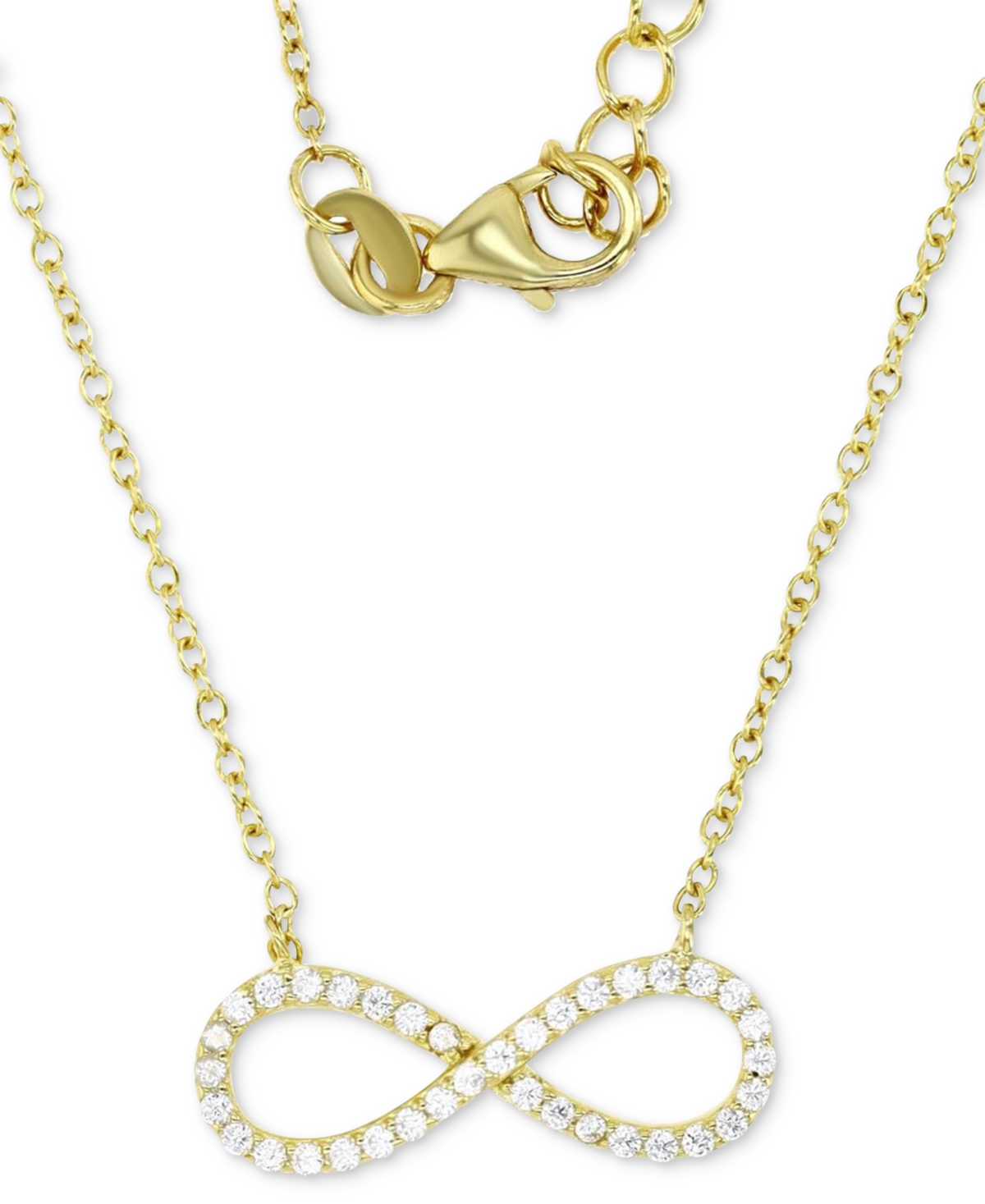 Macy's Cubic Zirconia Infinity Pendant Necklace In 14k Gold-plated Sterling Silver, 16" + 2" Extender