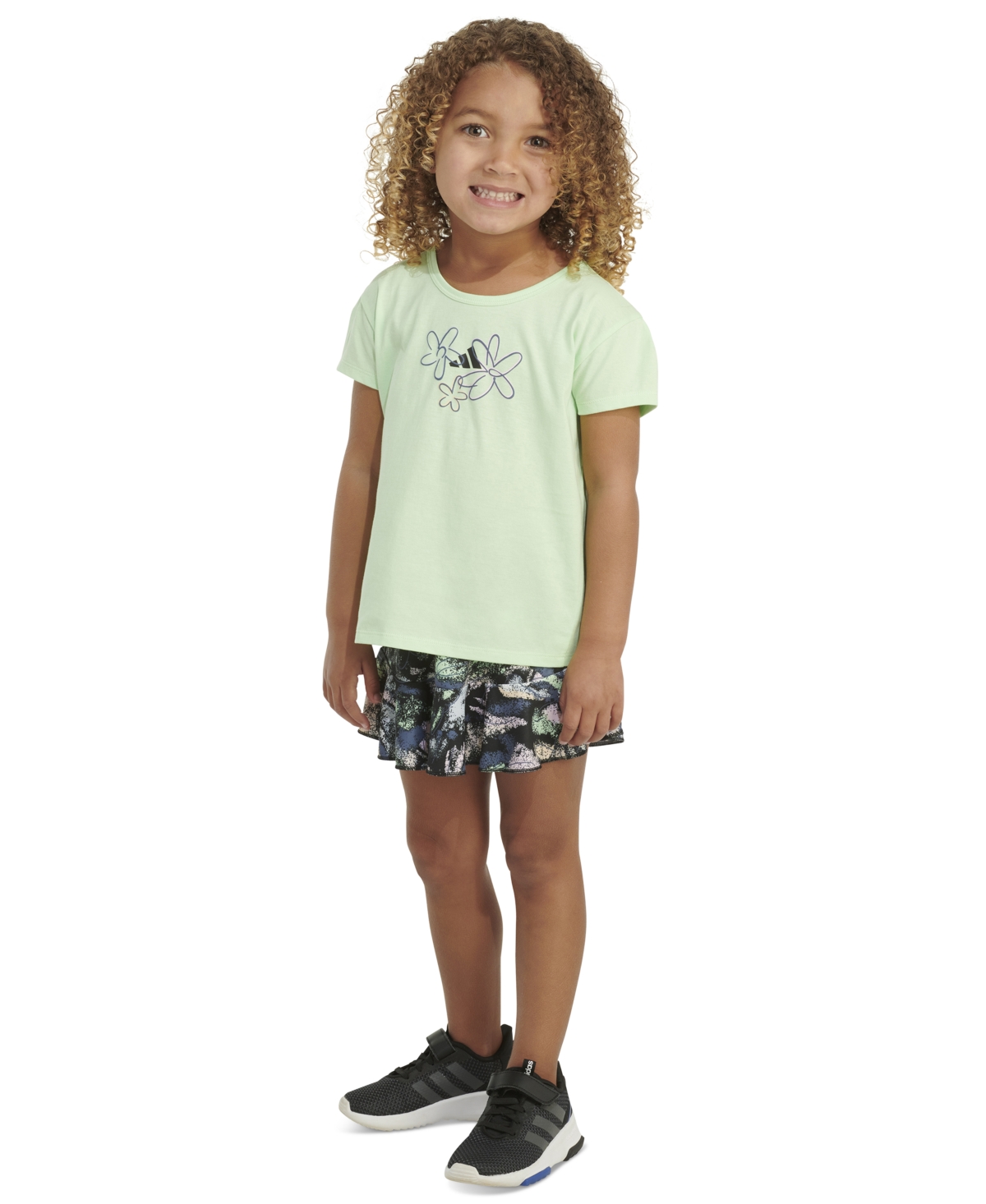 Shop Adidas Originals Little & Toddler Girls T-shirt & Printed Ruffle Skort, 2 Piece Set In Semi Green Spark
