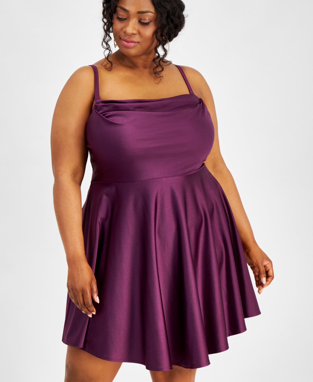 City Studios Trendy Plus Size Cowlneck Fit & Flare Dress