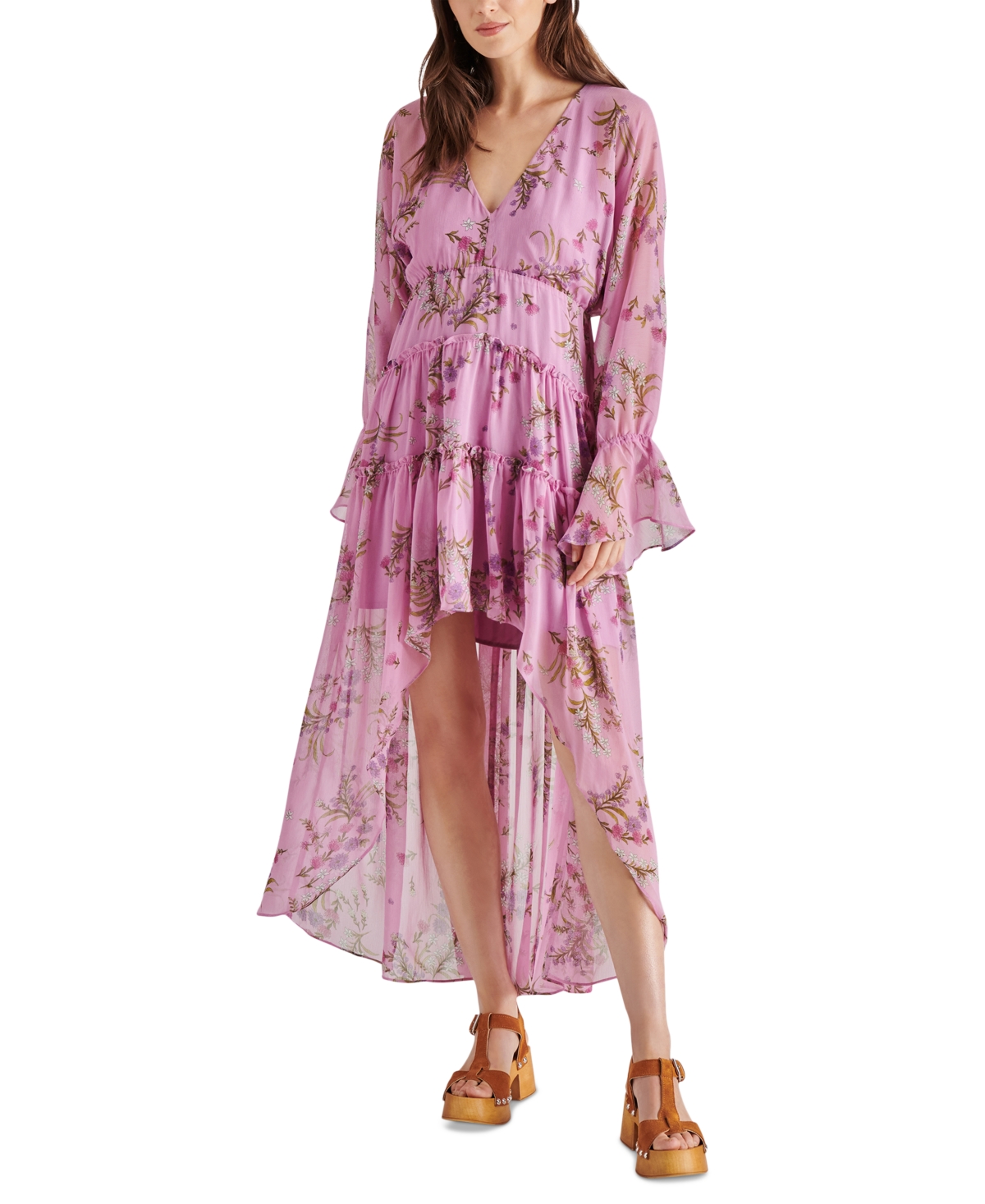 Shop Steve Madden Women's Sol Floral High-low Maxi Dress In Purple