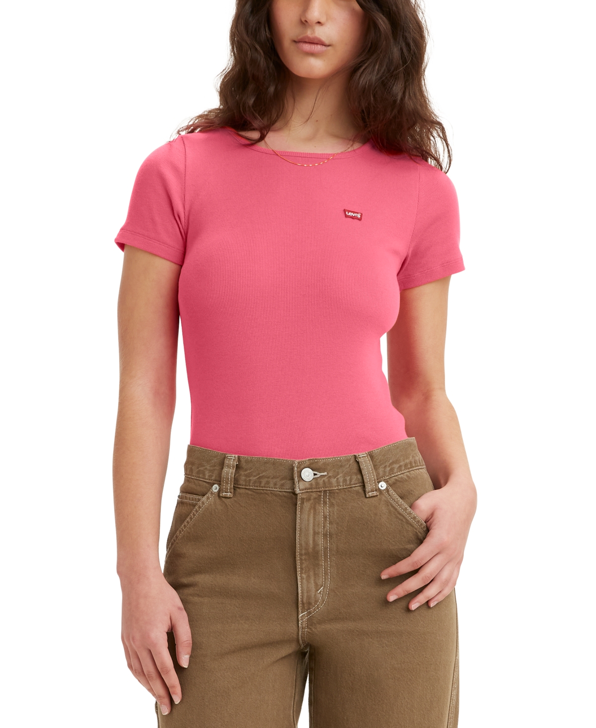 Shop Levi's Women's Slim Fit Honey Ribbed Logo T-shirt In Mesa Rose