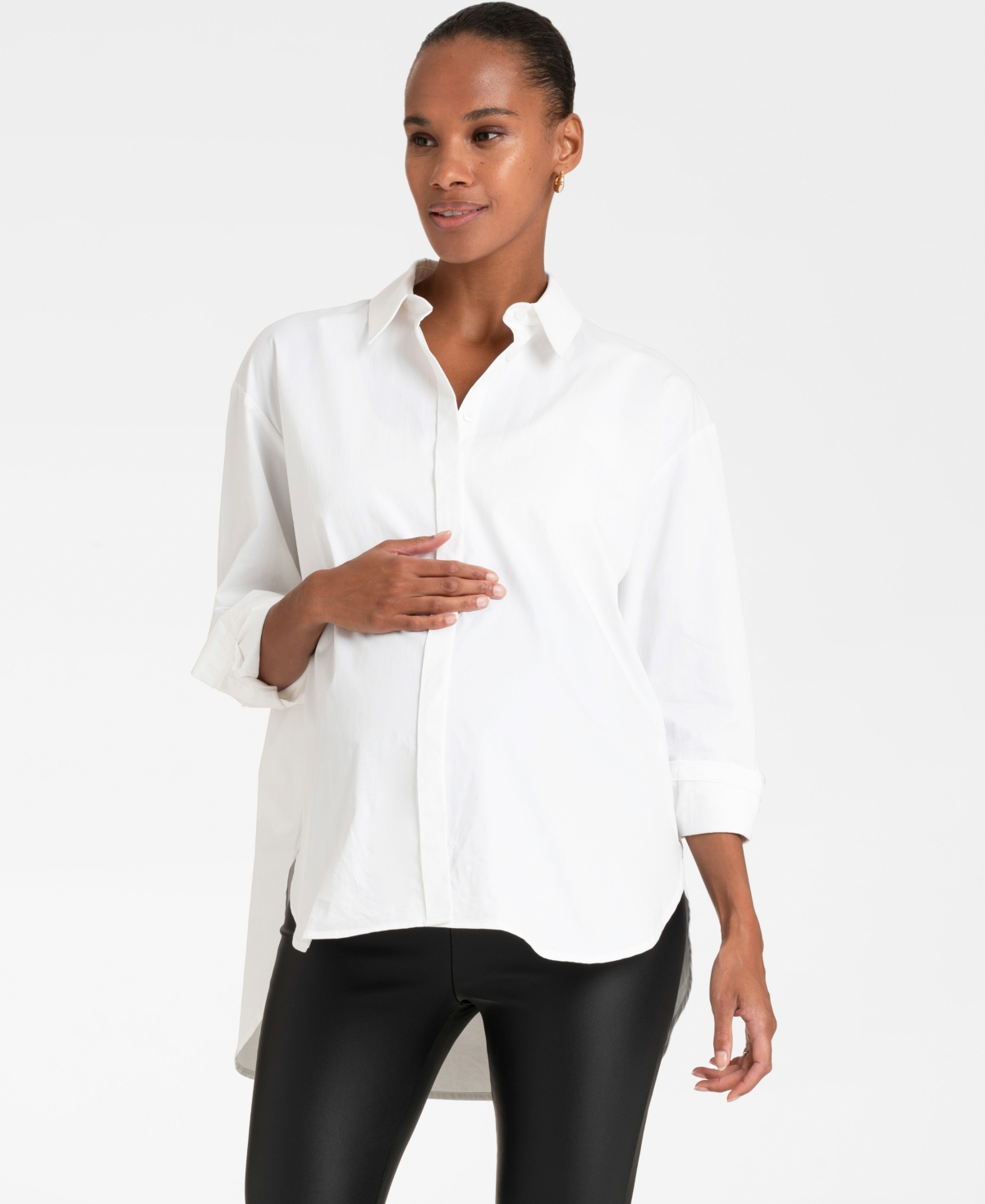 Shop Seraphine Women's Cotton Curved Hem Maternity Shirt In White