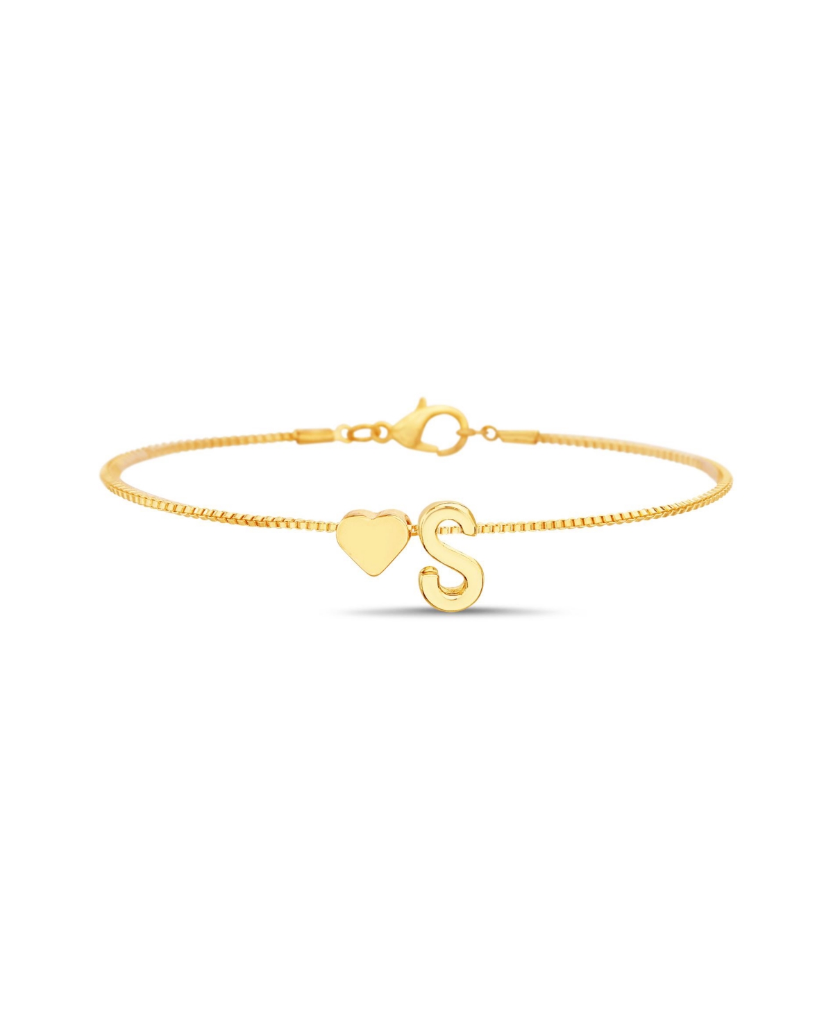 Gold-Tone Letter Initial and Heart Bracelet - S