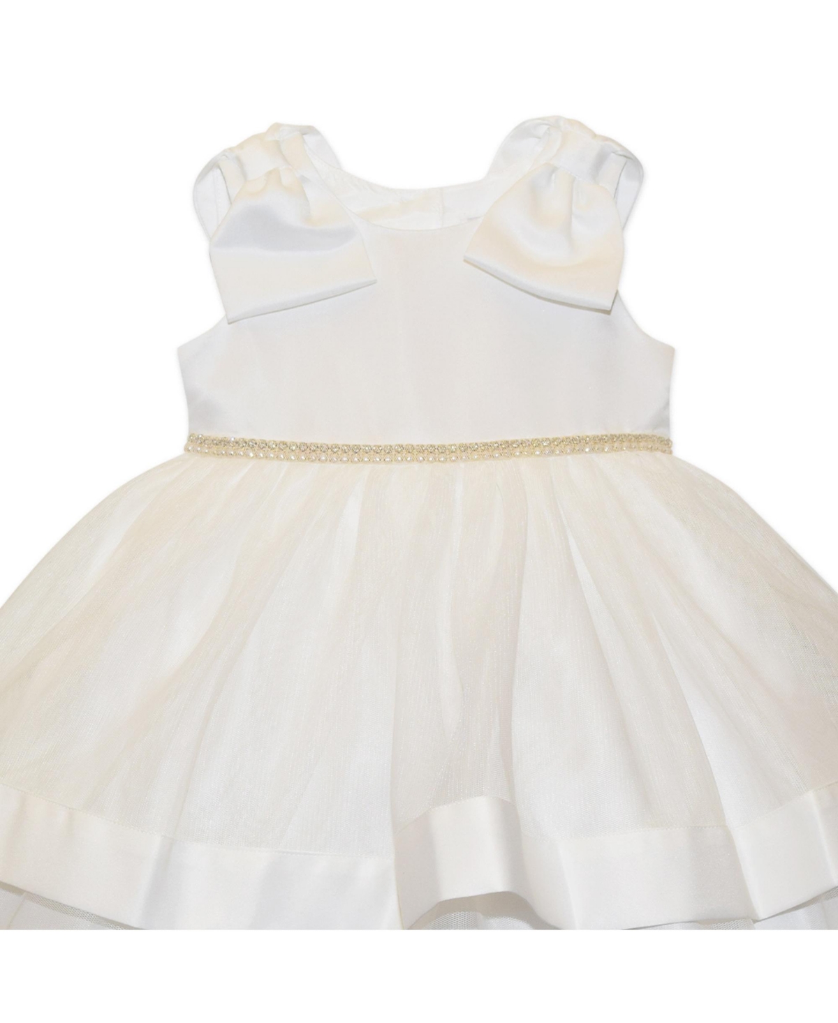 Shop Blueberi Boulevard Baby Girls Bow-top Jewel Waist Border Trim Dress In White