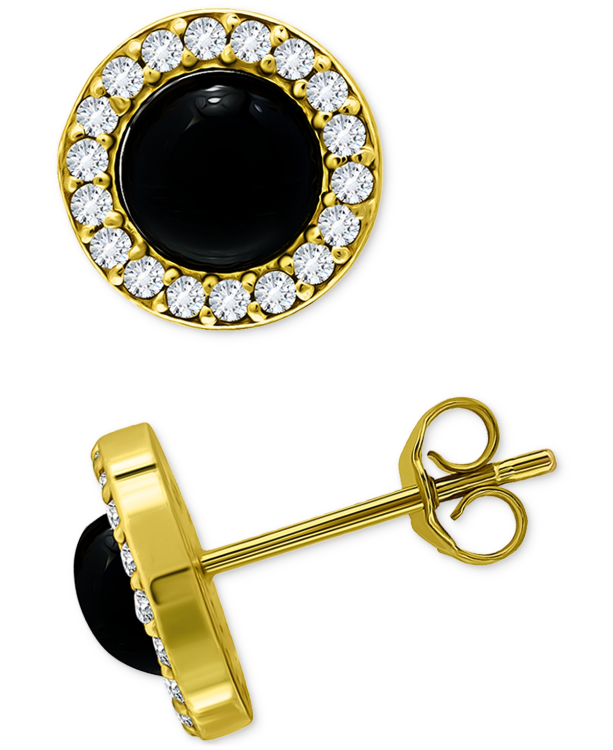 Giani Bernini Onyx & Cubic Zirconia Halo Stud Earrings In 18k Gold-plated Sterling Silver, Created For Macy's In Onyx,silver