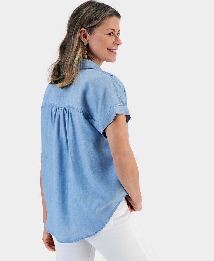 Style & Co Women's Chambray Short-Sleeve Button-Down Shirt, Created for ...