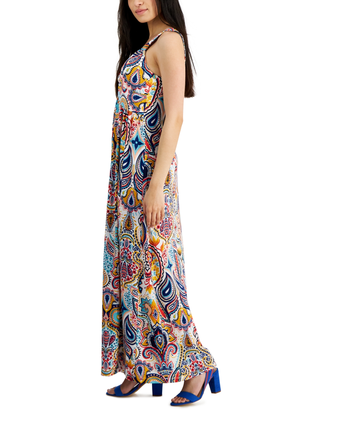 Shop Jamie & Layla Petite Printed Twist-front Maxi Dress In Egret Paisley