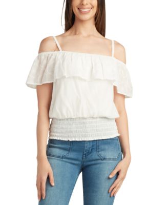 BCX Juniors Ruffled Off The Shoulder Smocked Hem Top Macy s