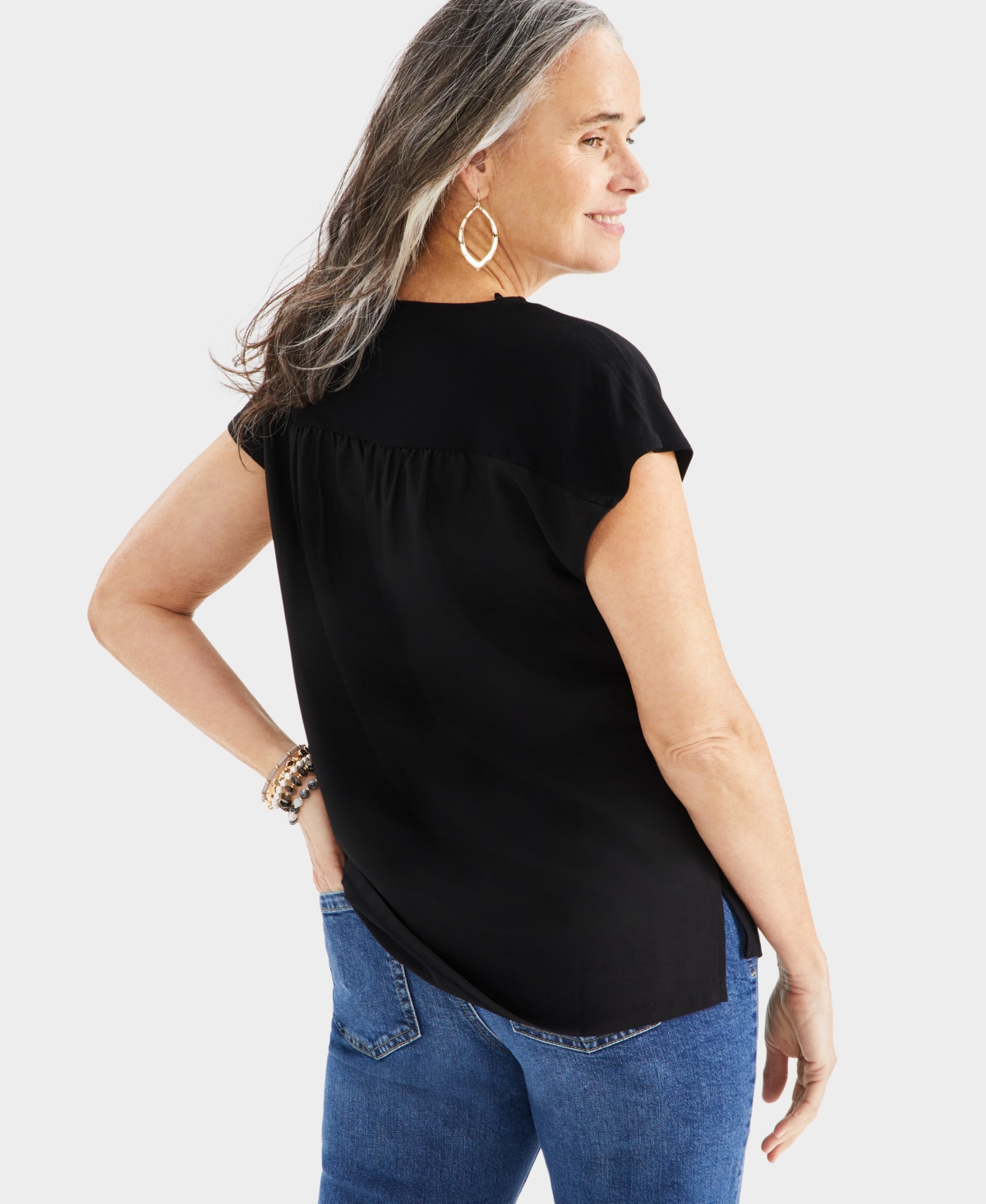 Style & Co Women's Boat-neck Short-Sleeve Mixed Media Tee, Created for Macy's