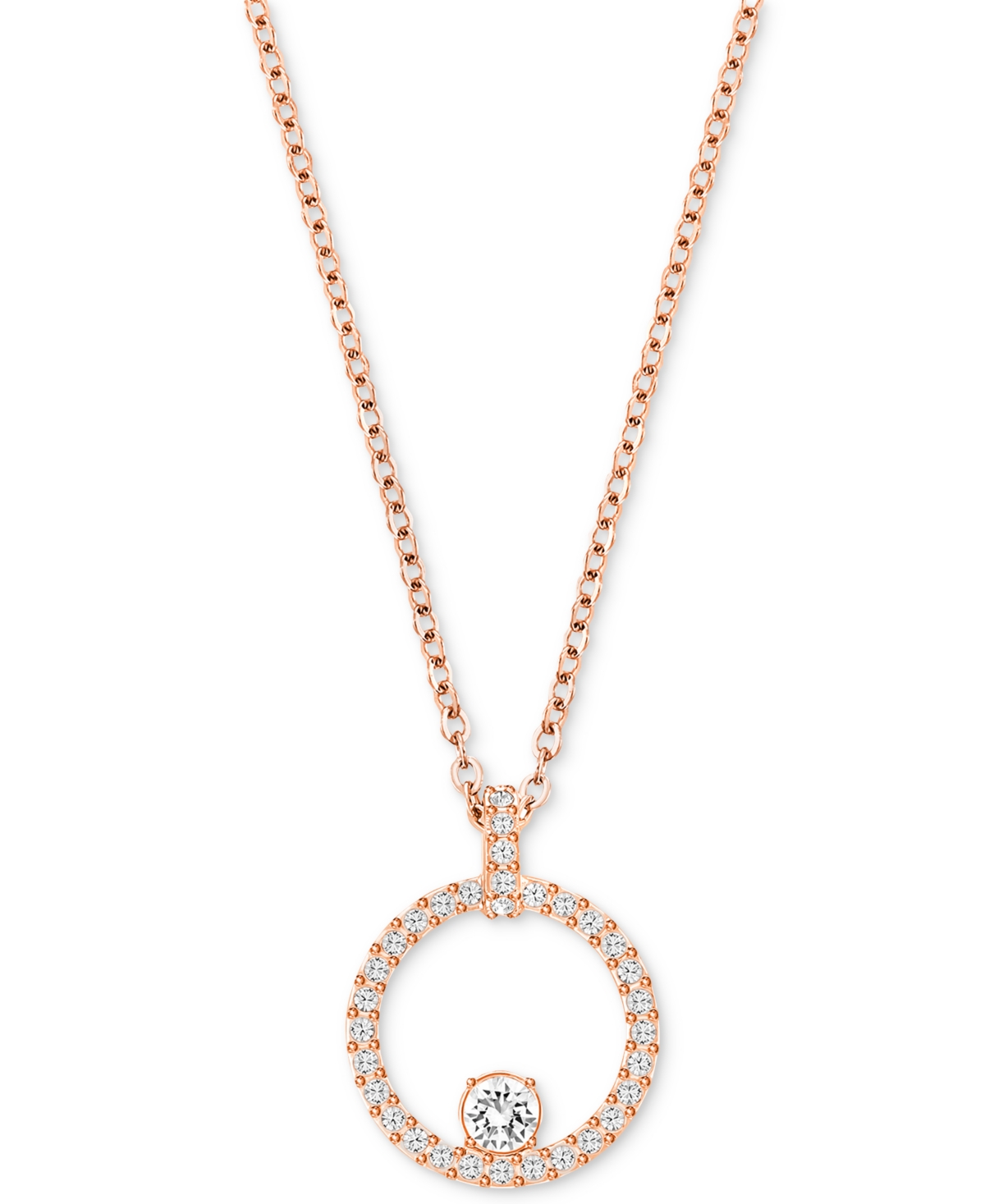 Swarovski Rose Gold-tone Crystal Circle Pendant Necklace, 14-7/8" + 2" Extender In Noc