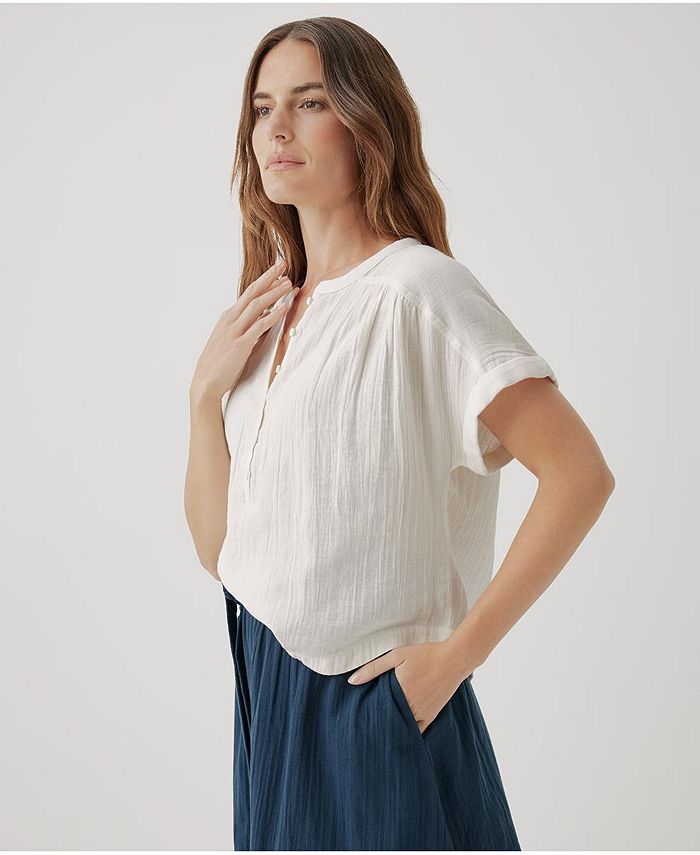 Pact Women's Organic Cotton Coastal Double Gauze Short Sleeve Popover