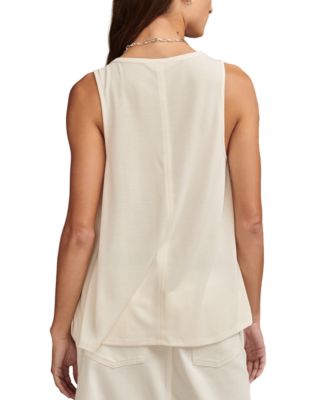 Lucky Brand Top Donna Stampato Con Scollo A V - Modello Printed Sandwash Notch - Tessuto Morbido Sandwash