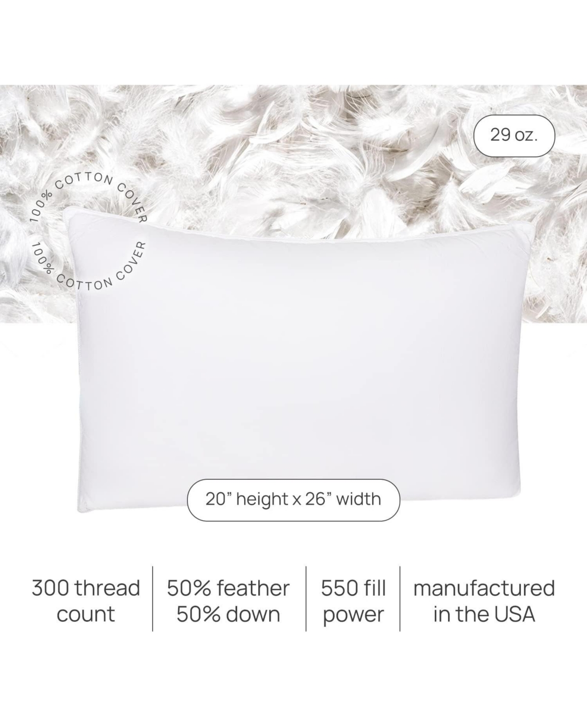 East Coast Bedding 50% Down, 50% Feather Bed Pillow Standard, Pack of 1
